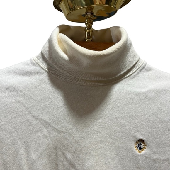Ralph Lauren Cream Turtleneck Sweater Crest Logo 100% Cotton Preppy Tennis - Picture 2 of 7